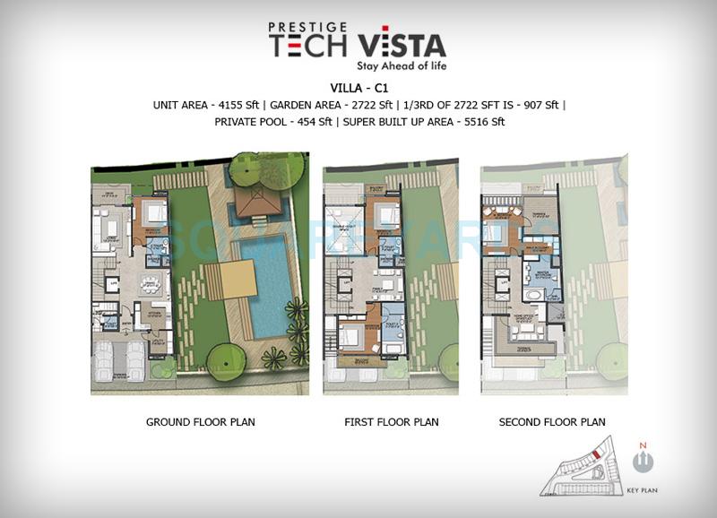 Floor plan of 4 BHK 5516 Sq. Ft. Villa in Prestige Tech Vista, Bangalore