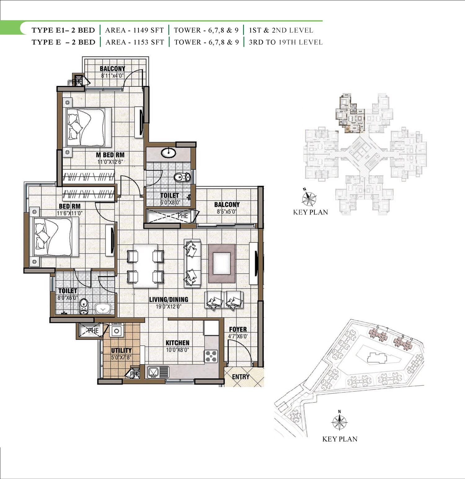 Floor plan of 2 BHK 1153 Sq. Ft. Apartment in Prestige Tranquility, Bangalore