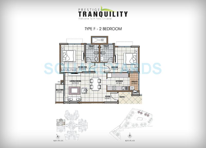Floor plan of 2 BHK 1162 Sq. Ft. Apartment in Prestige Tranquility, Bangalore