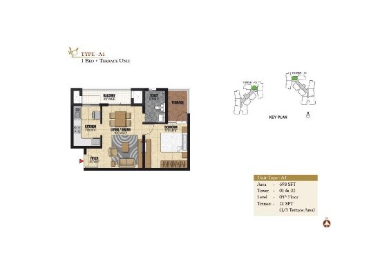 1 BHK 698 Sq. Ft. Apartment