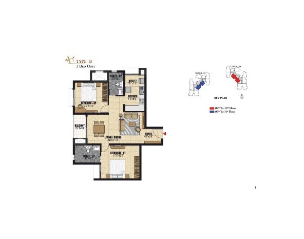 Floor plan of 2 BHK Apartment - 1121 sq. ft. in Prestige Valley Crest, Bangalore