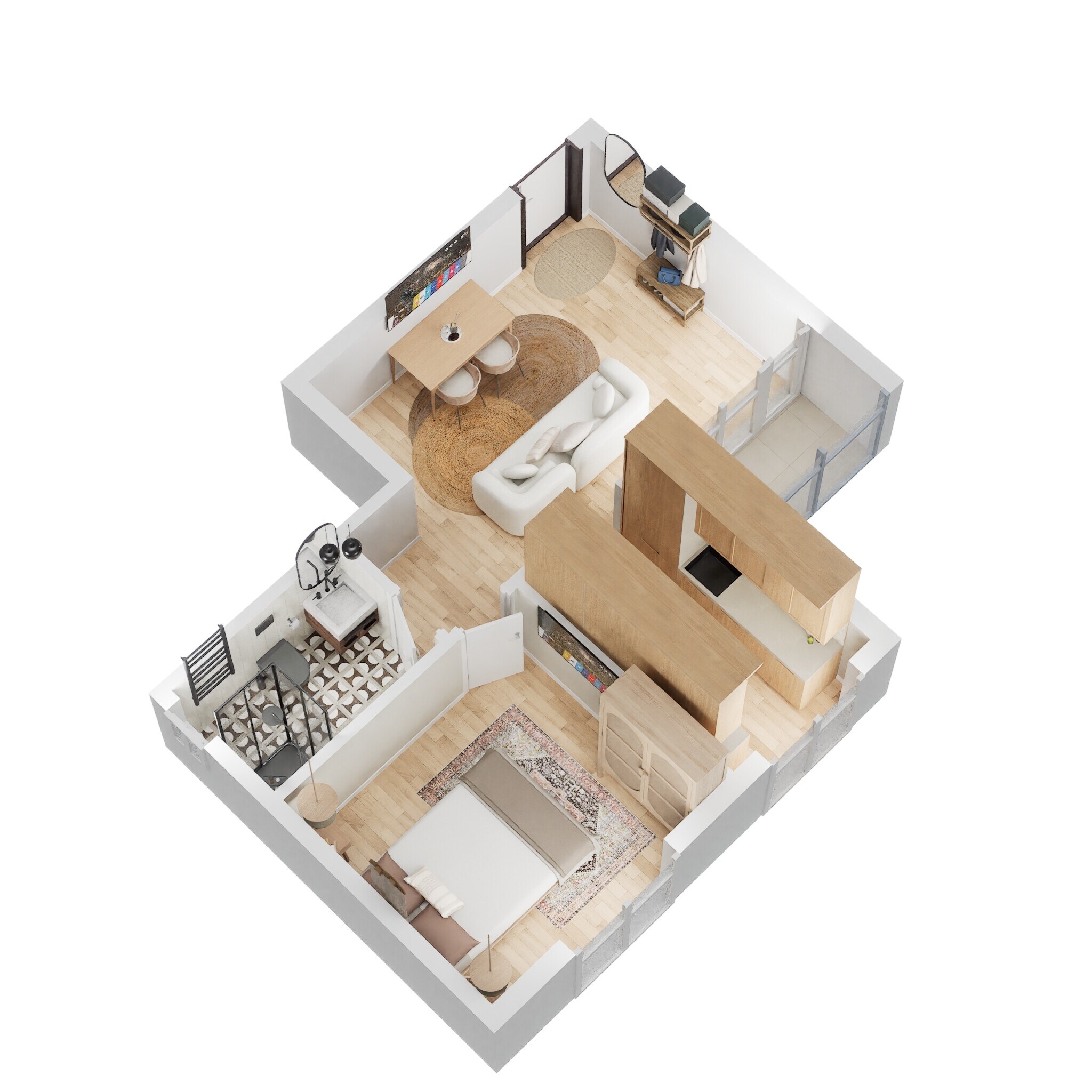 Floor plan of 1 BHK 639 Sq. Ft. Apartment in Prestige Waterford, Bangalore