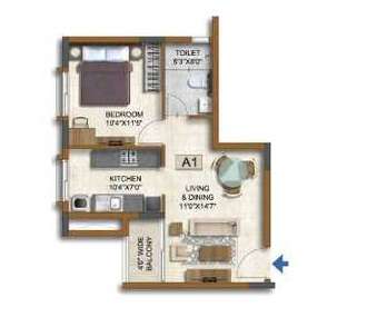 1 BHK 639 Sq. Ft. Apartment in Prestige Waterford