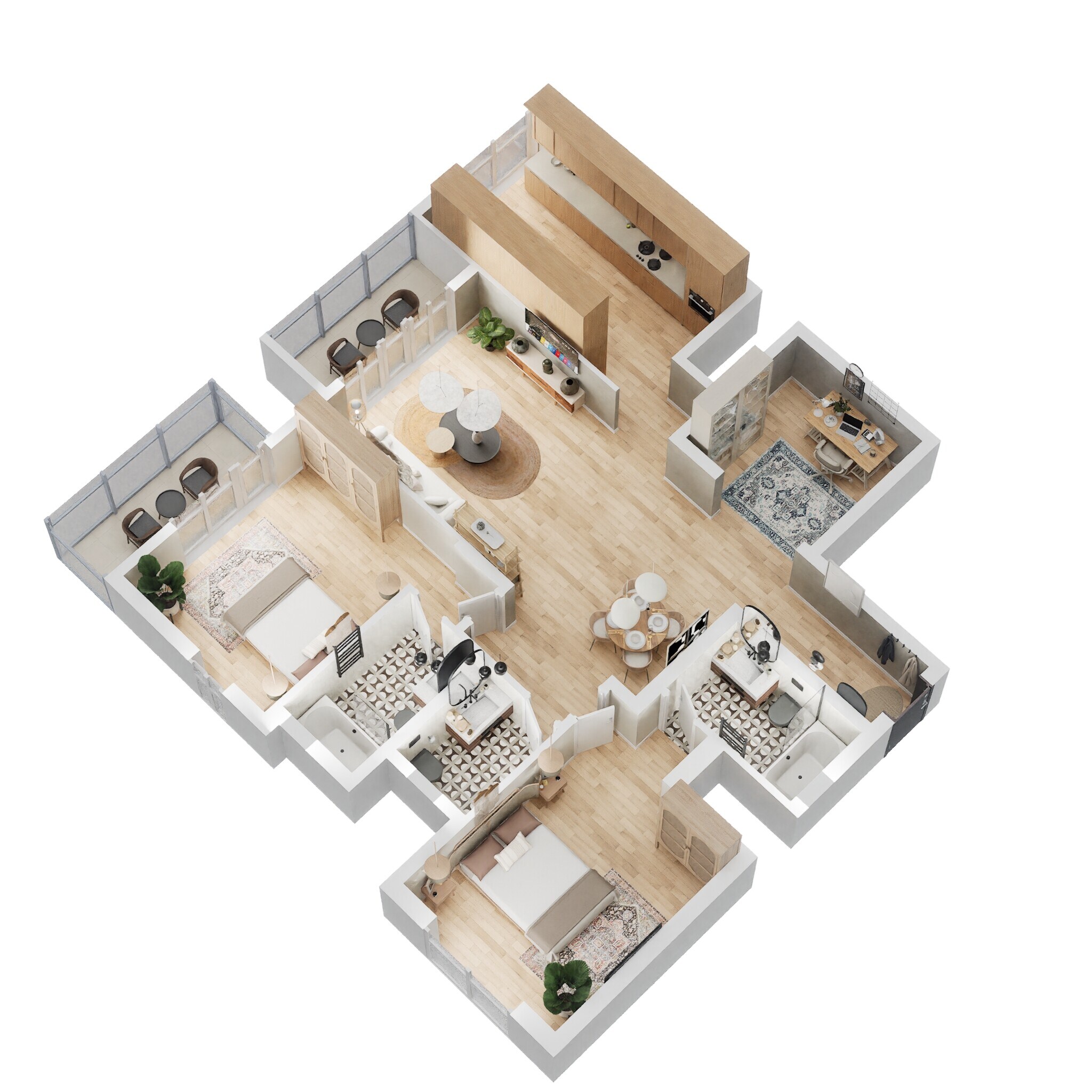 Floor plan of 2 BHK 1694 Sq. Ft. Apartment in Prestige Waterford, Bangalore