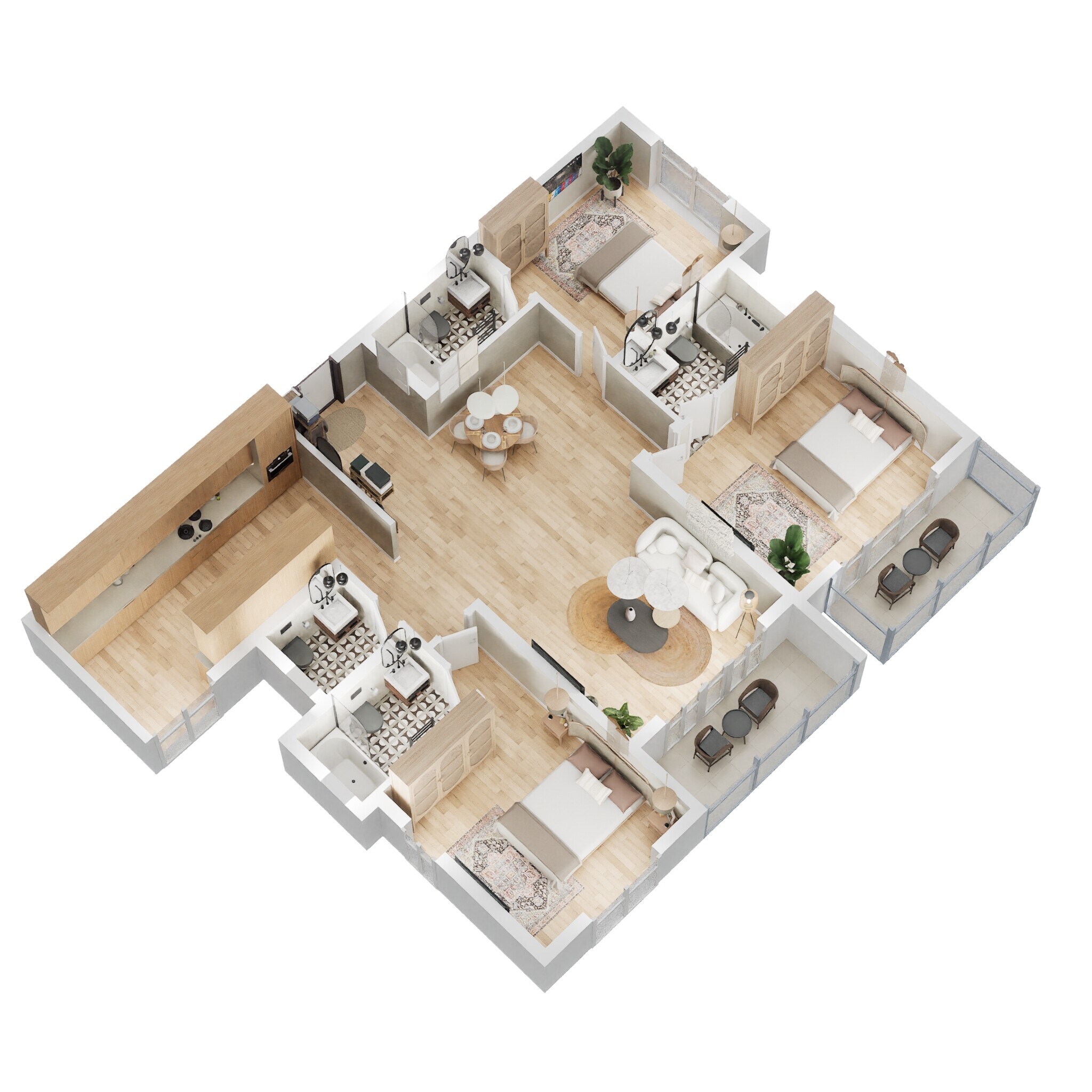 Floor plan of 3 BHK 1775 Sq. Ft. Apartment in Prestige Waterford, Bangalore