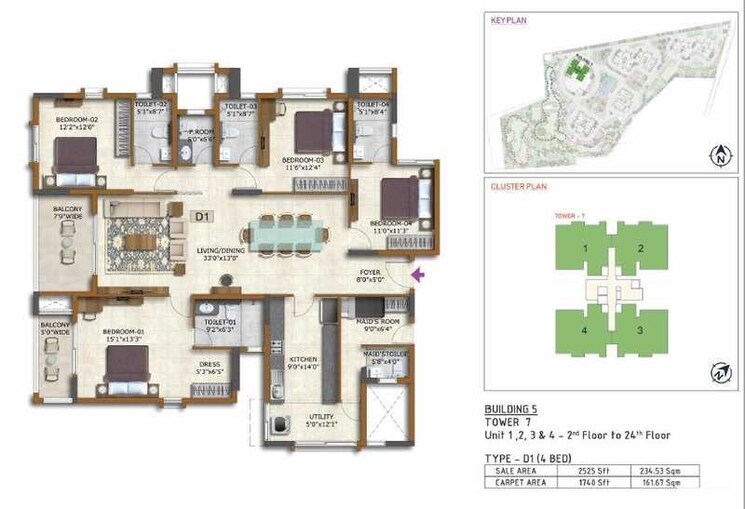 Other, prestige-waterford 4 Bedroom 2525 Sq.Ft. Apartment In Prasanth Layout Bangalore 7618906