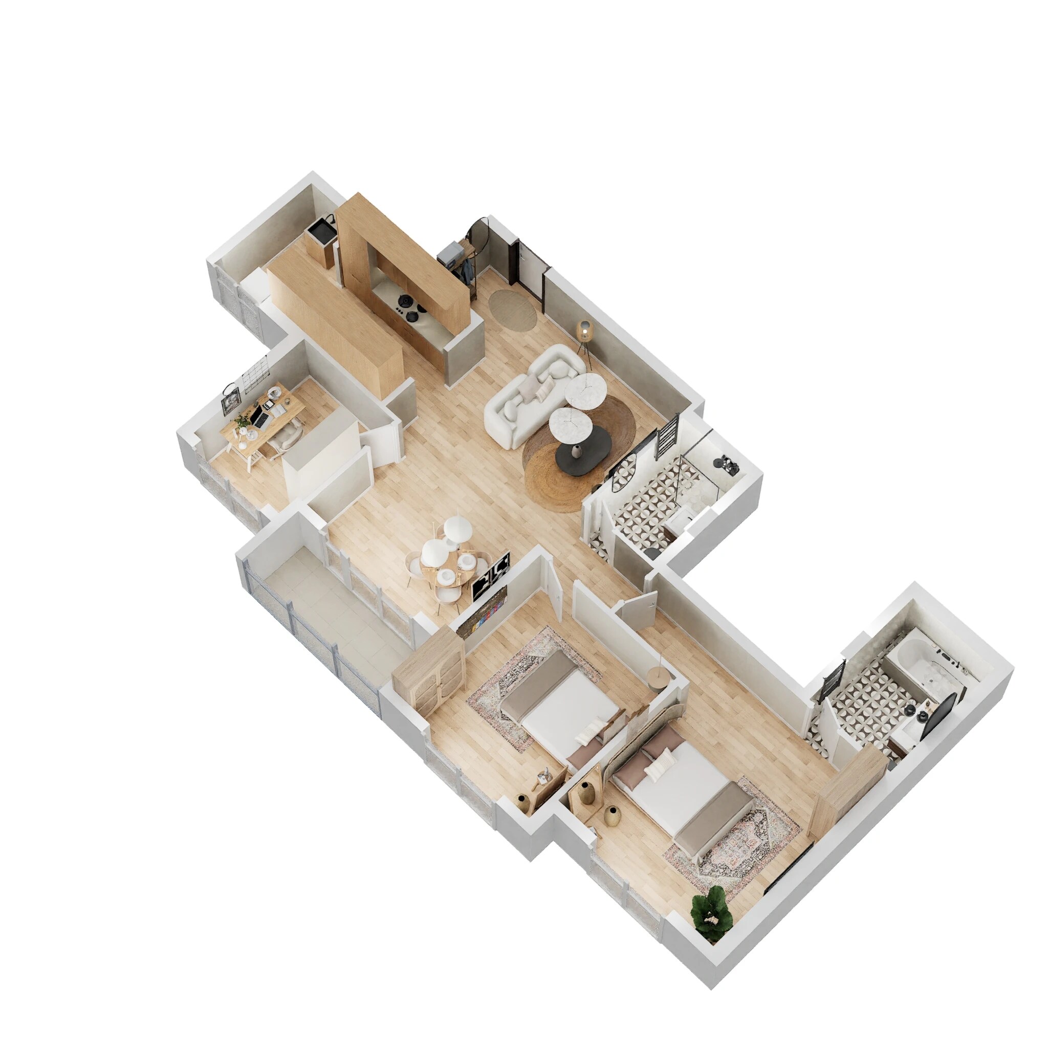 Floor plan of 2 BHK 1383 Sq. Ft. Apartment in Prestige Woodland Park, Bangalore