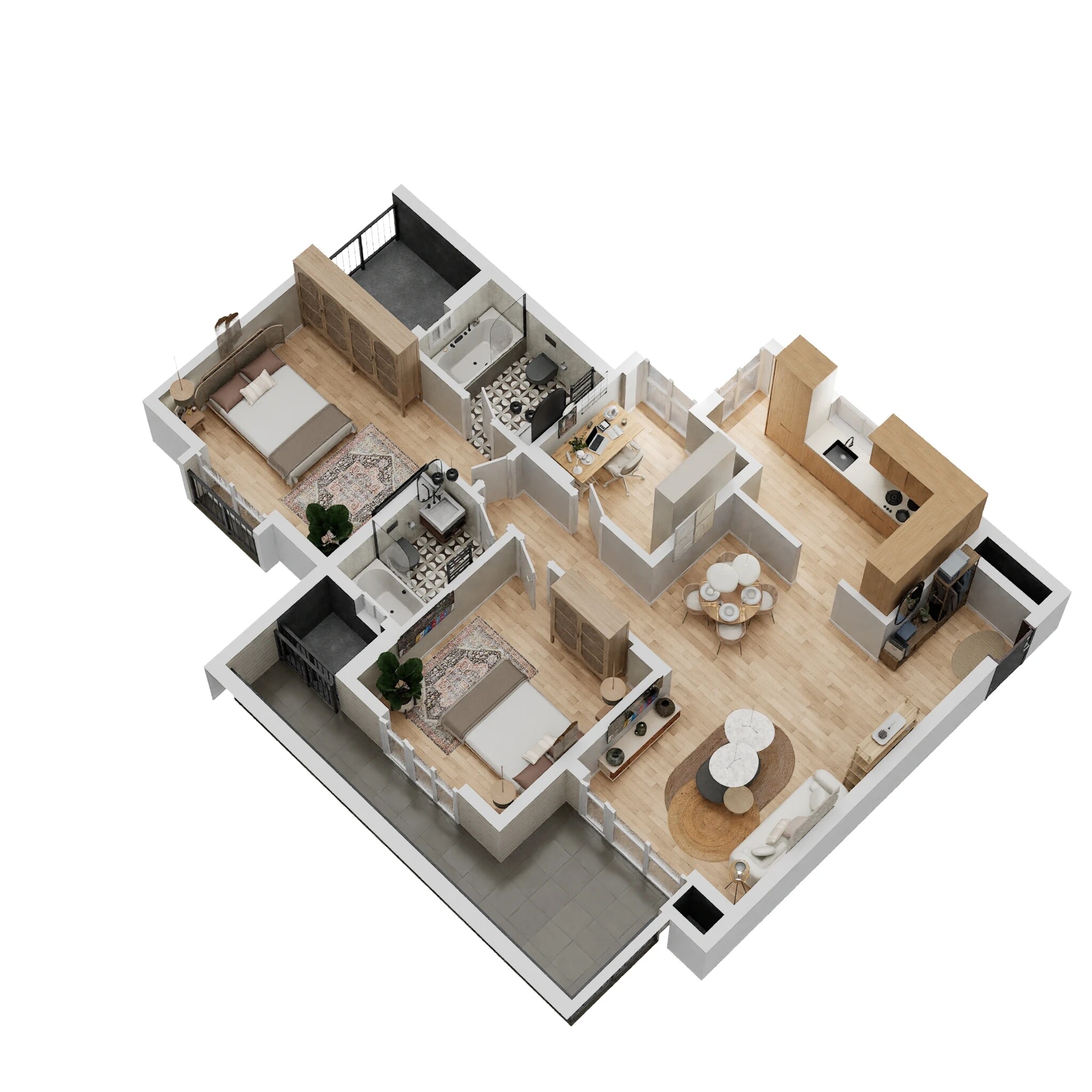 Floor plan of 2 BHK 1556 Sq. Ft. Apartment in Prestige Woodland Park, Bangalore