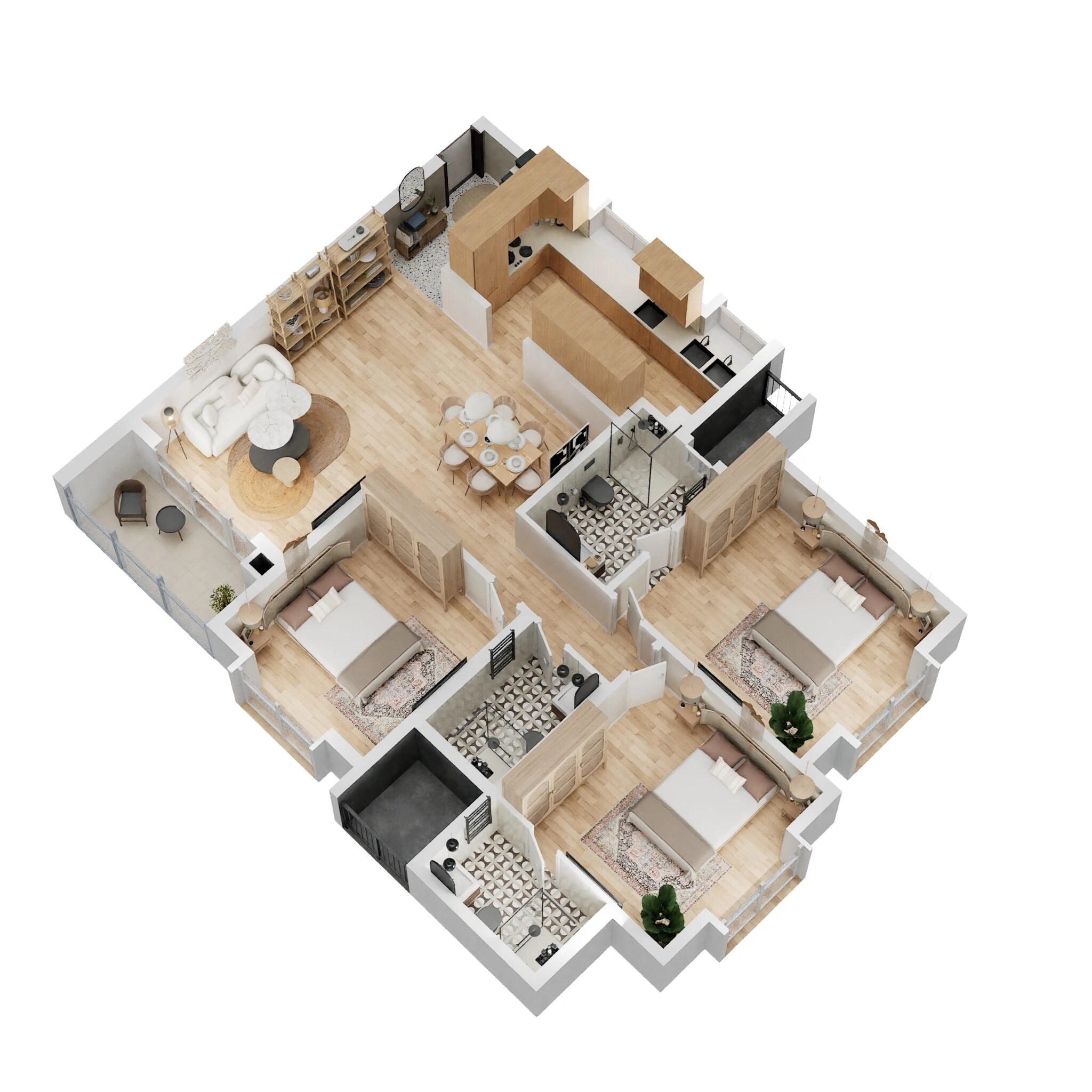 Floor plan of 3 BHK 1677 Sq. Ft. Apartment in Prestige Woodland Park, Bangalore