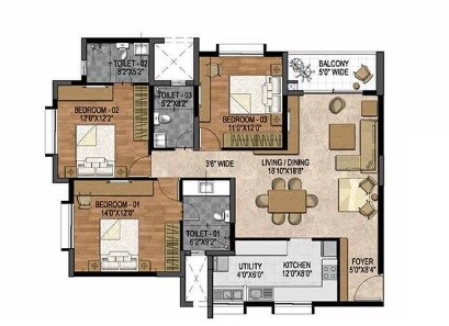 Other, prestige-woodland-park 3 Bedroom 1767 Sq.Ft. Apartment In Cooke Town Bangalore 9099554