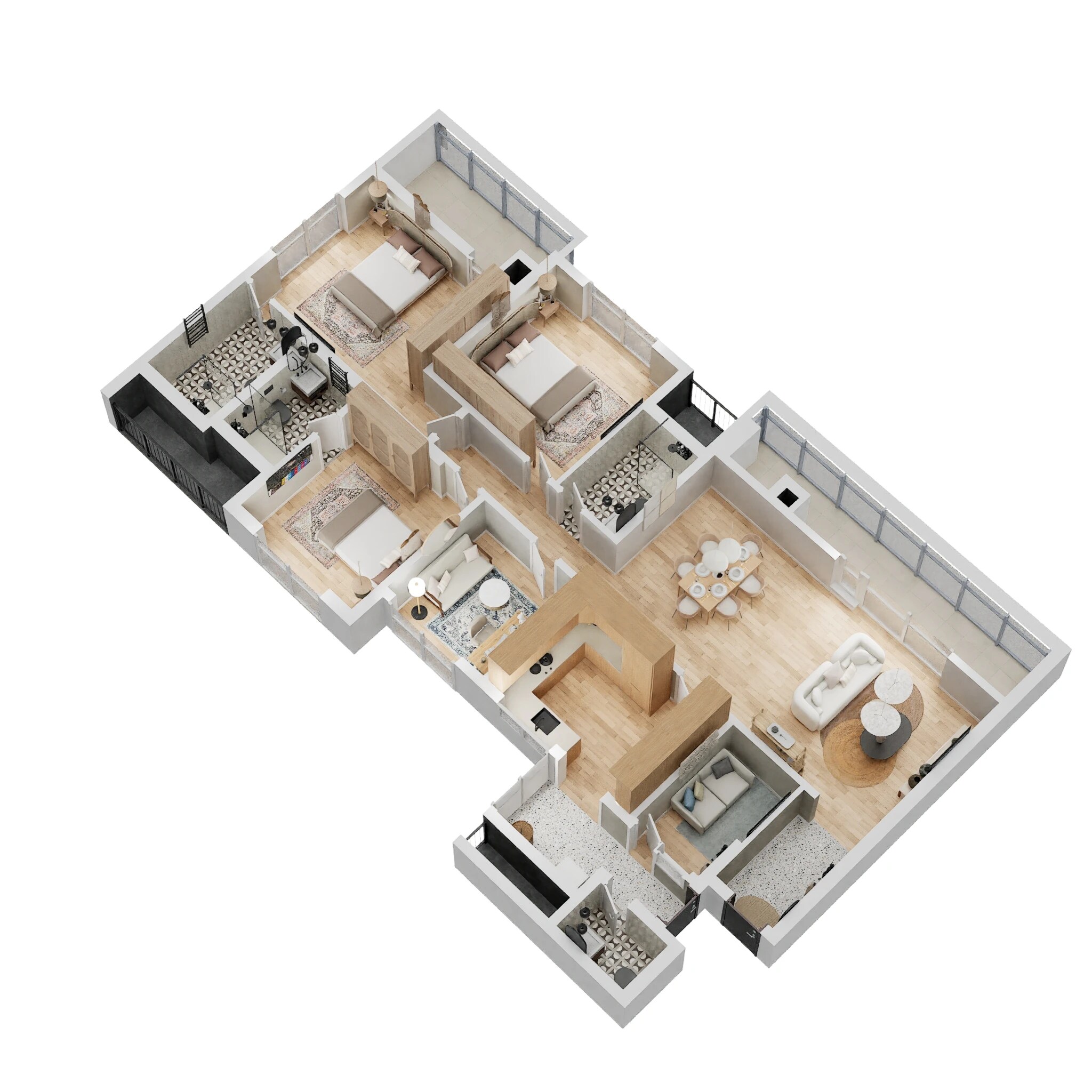 Floor plan of 3 BHK 2249 Sq. Ft. Apartment in Prestige Woodland Park, Bangalore