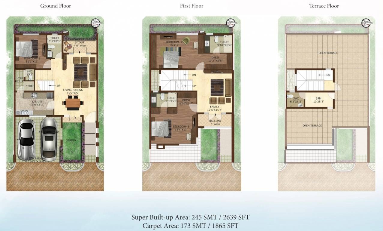 Floor plan of 3 BHK 2639 Sq. Ft. Villa in Prestige Woodside, Bangalore