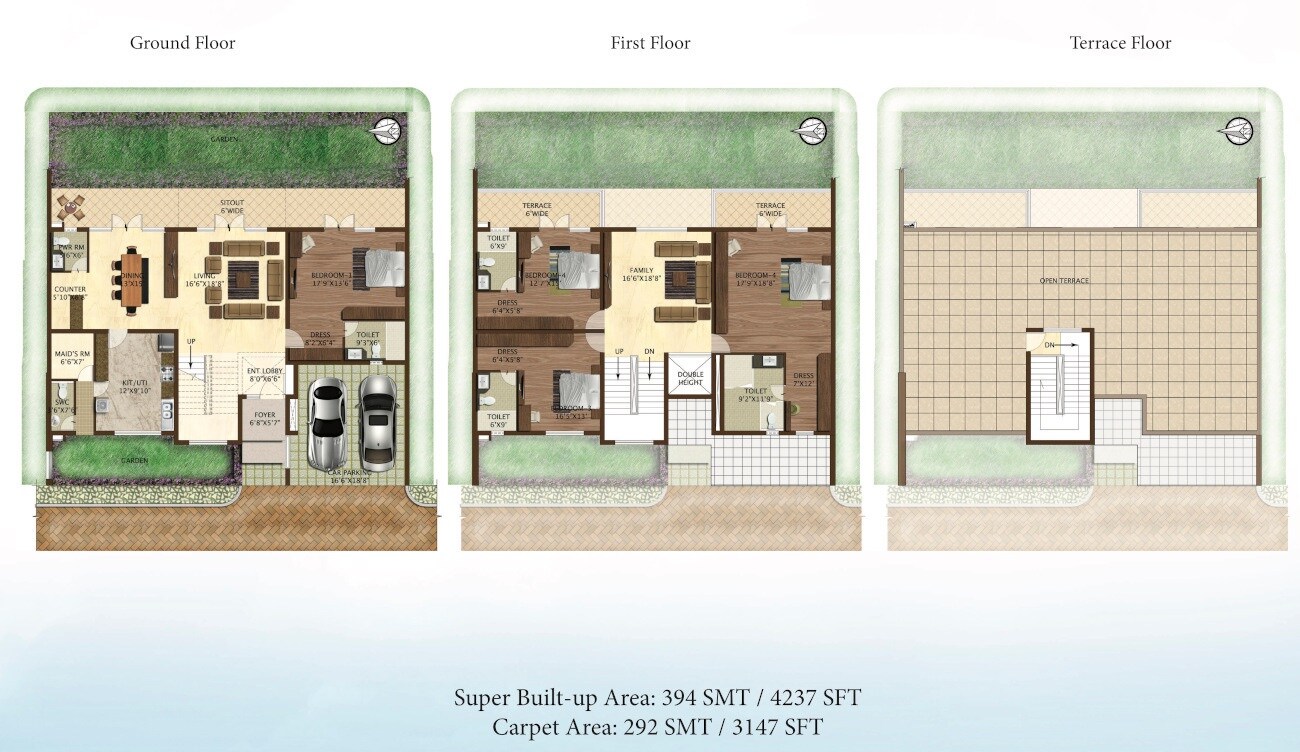 Floor plan of 4 BHK 4237 Sq. Ft. Villa in Prestige Woodside, Bangalore