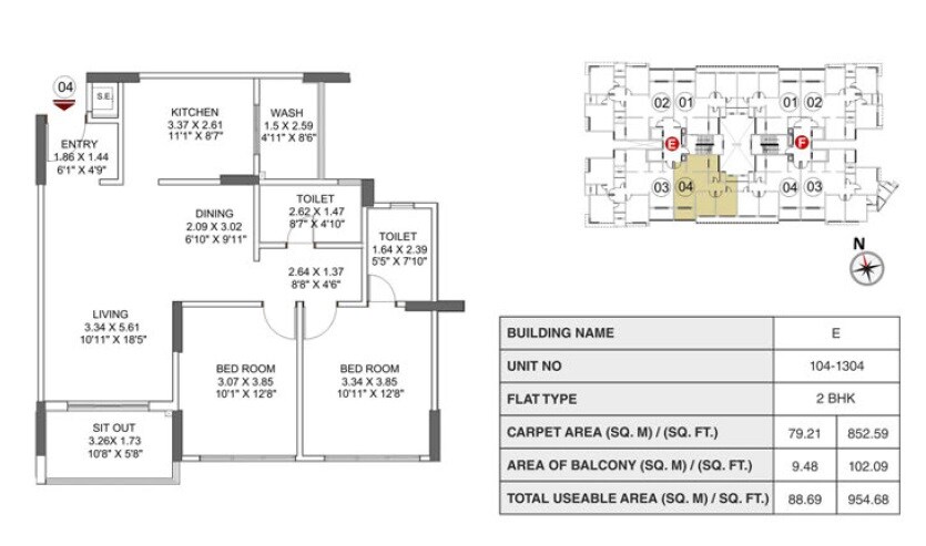 Floor plan of 2 BHK 853 Sq. Ft. Apartment in Pride Enchanta II, Bangalore