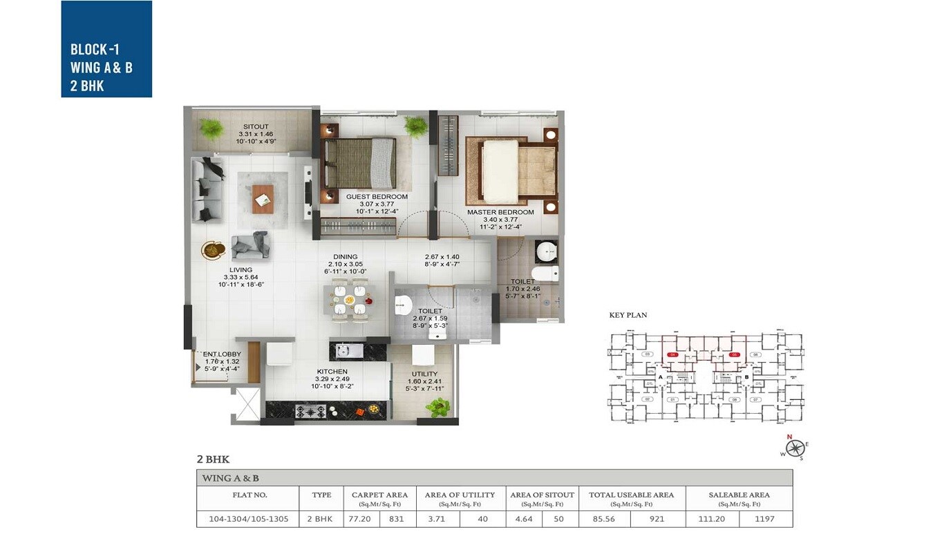Floor plan of 2 BHK 1197 Sq. Ft. Apartment in Pride Pegasus, Bangalore