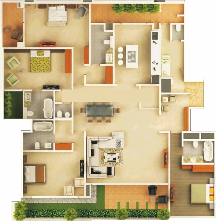 Floor plan of 4 BHK 3385 Sq. Ft. Apartment in Pride Picassa, Bangalore