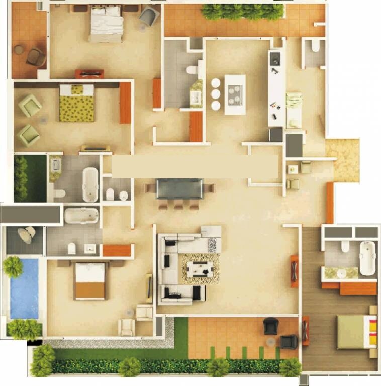 Floor plan of 4 BHK 3513 Sq. Ft. Apartment in Pride Picassa, Bangalore