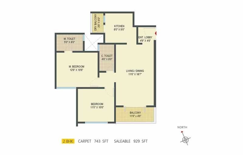 Floor plan of 2 BHK 929 Sq. Ft. Apartment in Pride Spring field, Bangalore