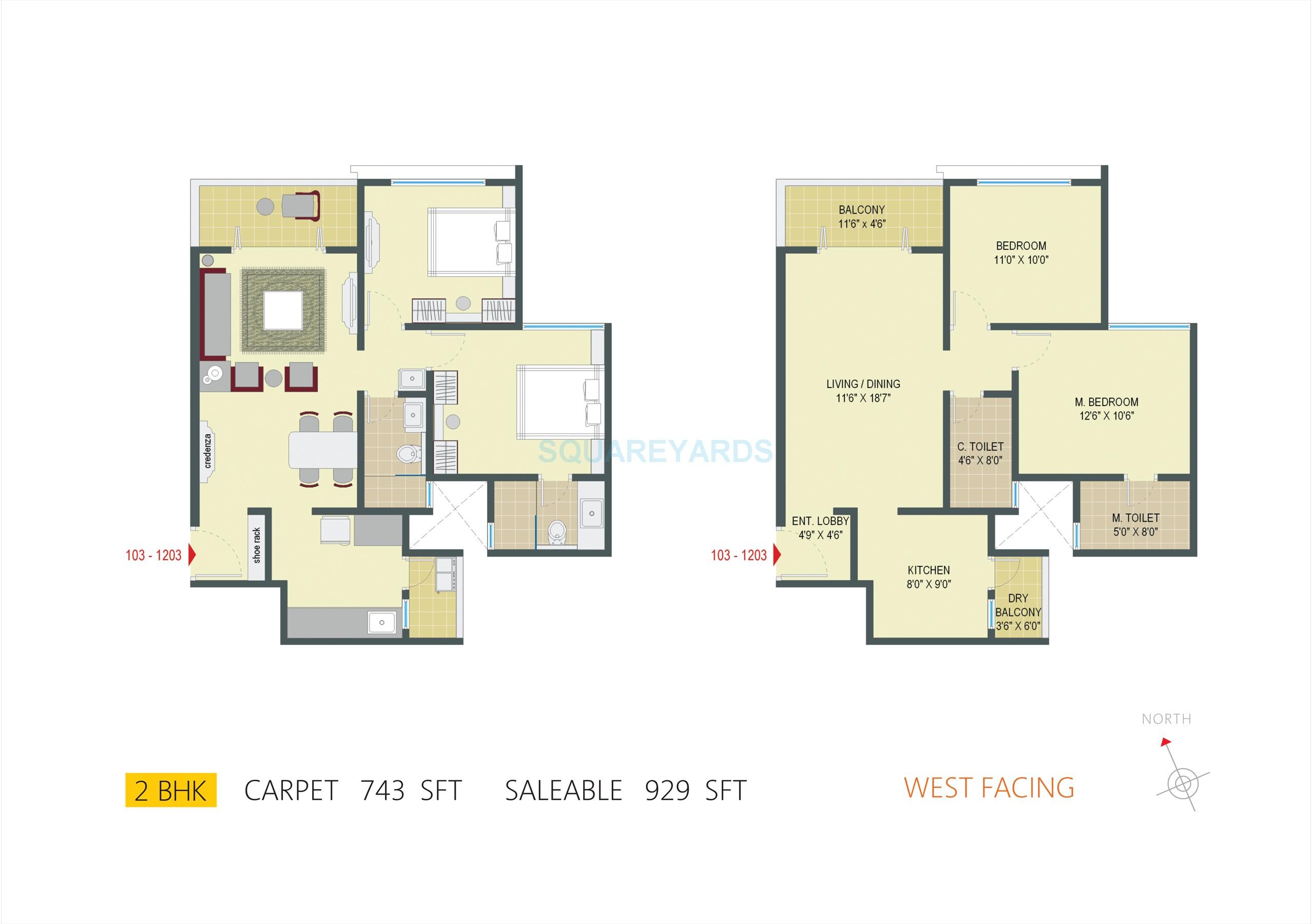 2 BHK 929 Sq. Ft. Apartment