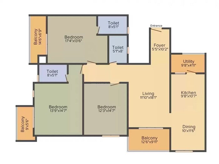 Floor plan of 3 BHK 2374 Sq. Ft. Apartment in Prima Hi Life, Bangalore