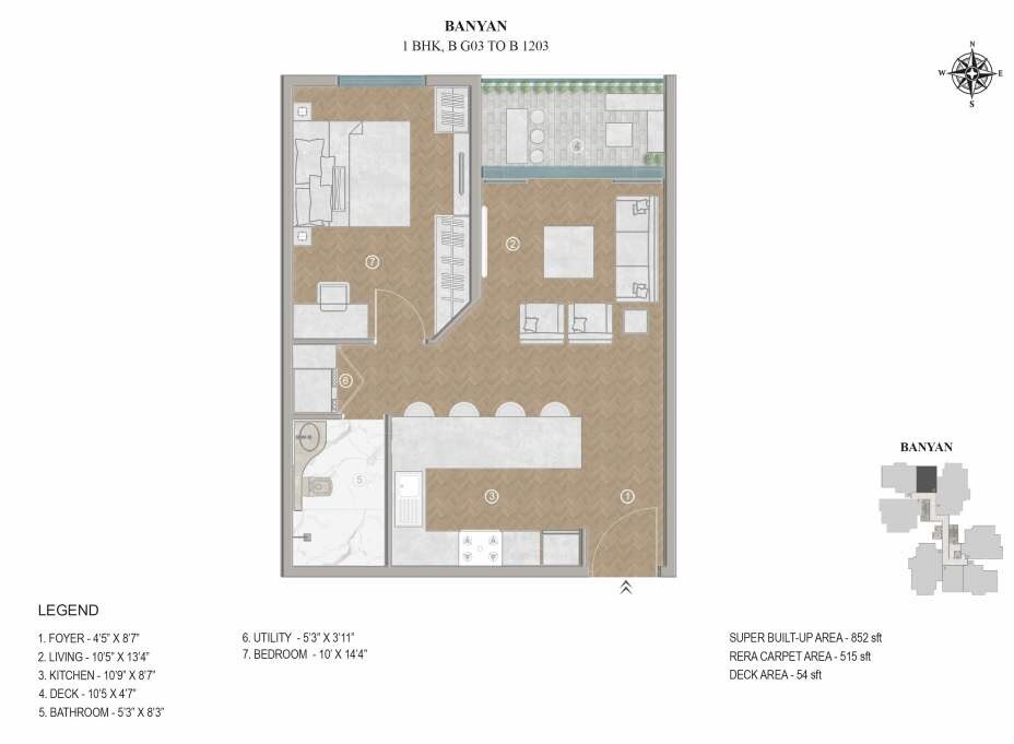 Floor plan of 1 BHK 855 Sq. Ft. Apartment in Prime Centreo, Bangalore