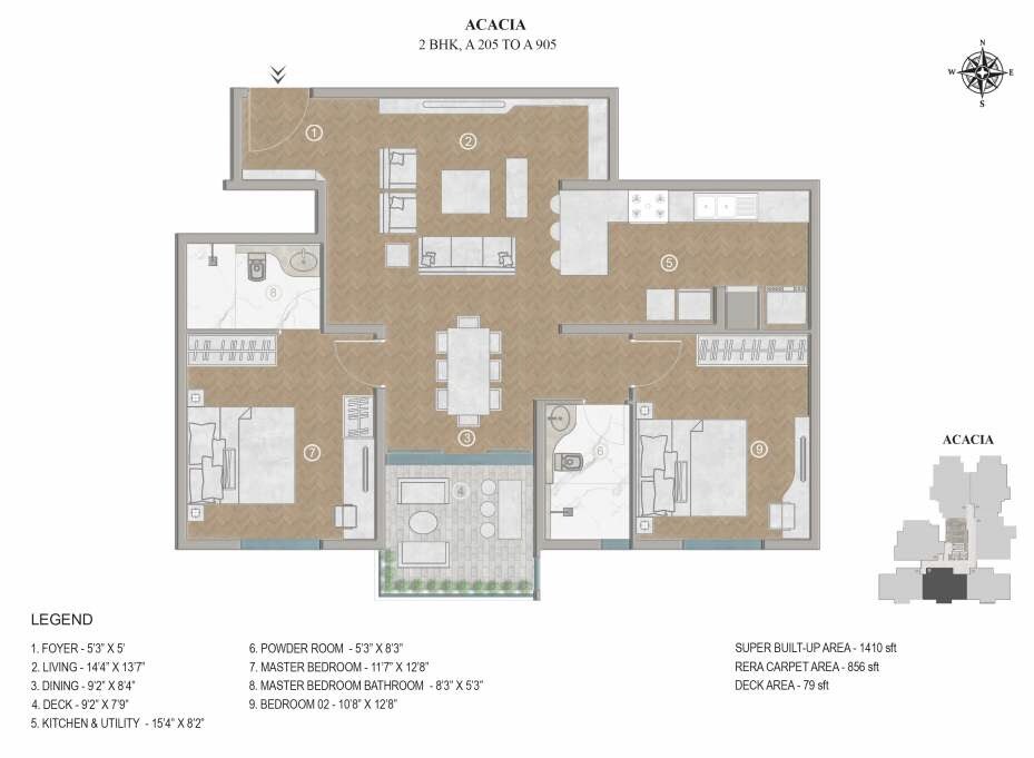 Floor plan of 2 BHK 1410 Sq. Ft. Apartment in Prime Centreo, Bangalore