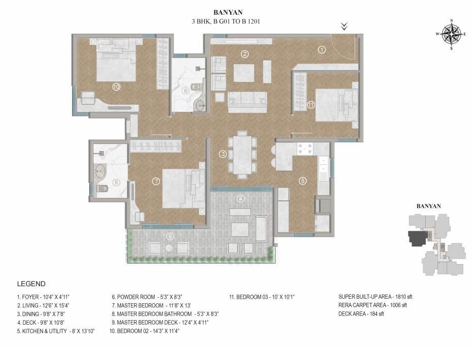 Floor plan of 3 BHK 1810 Sq. Ft. Apartment in Prime Centreo, Bangalore