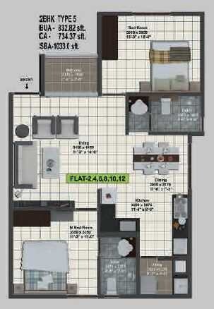 Floor plan of 2 BHK 1033 Sq. Ft. Apartment in Prime Symphony, Bangalore
