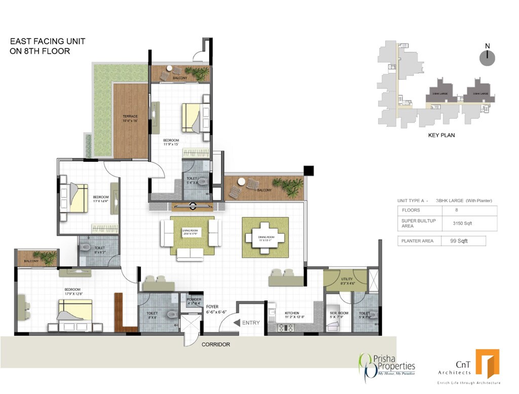 Floor plan of 3 BHK 3150 Sq. Ft. Apartment in Prisha Orchids, Bangalore