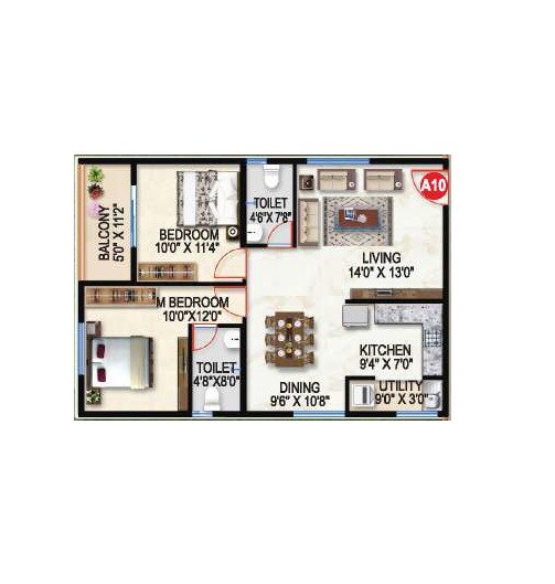 Floor plan of 2 BHK 1250 Sq. Ft. Apartment in Prithvi Desire Tree, Bangalore