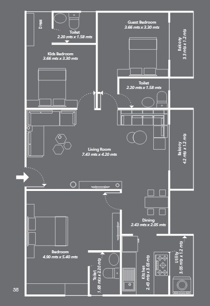 3 BHK 1972 Sq. Ft. Apartment