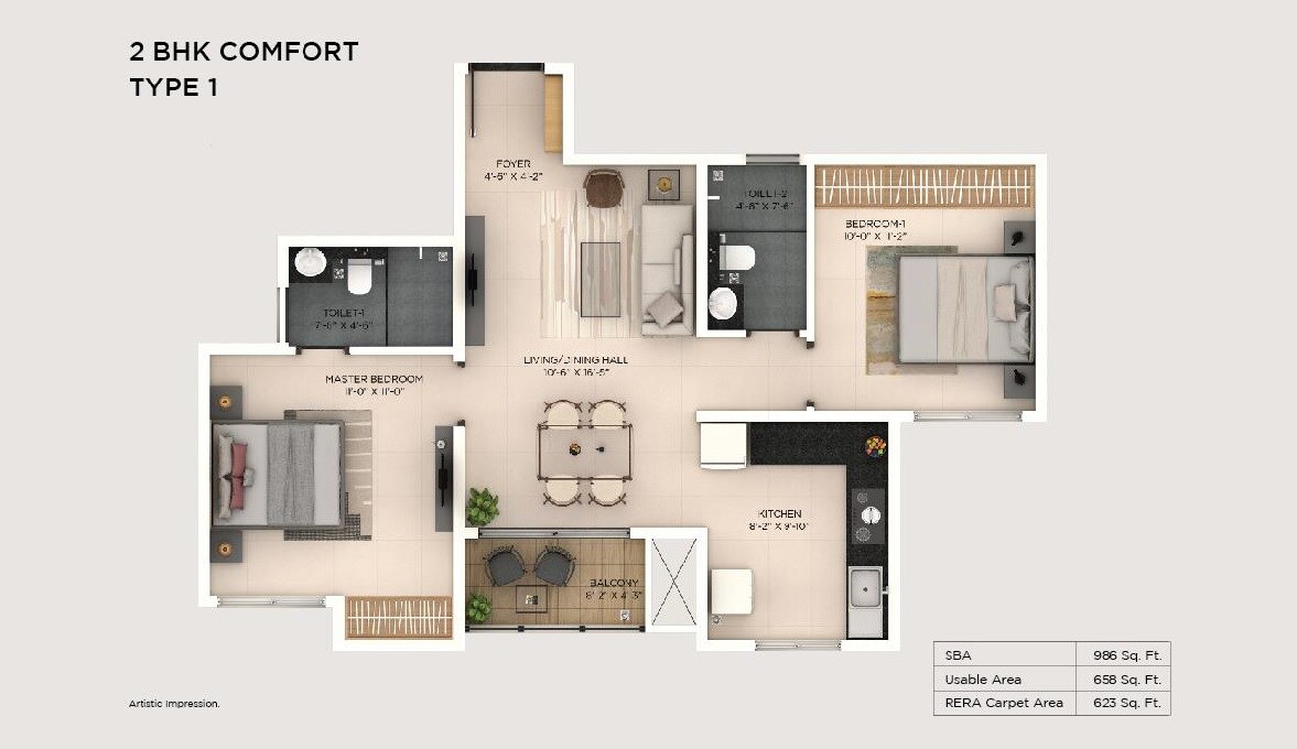 Other, provident-botanico 2 Bedroom 986 Sq.Ft. Apartment In Whitefield Bangalore 7045574