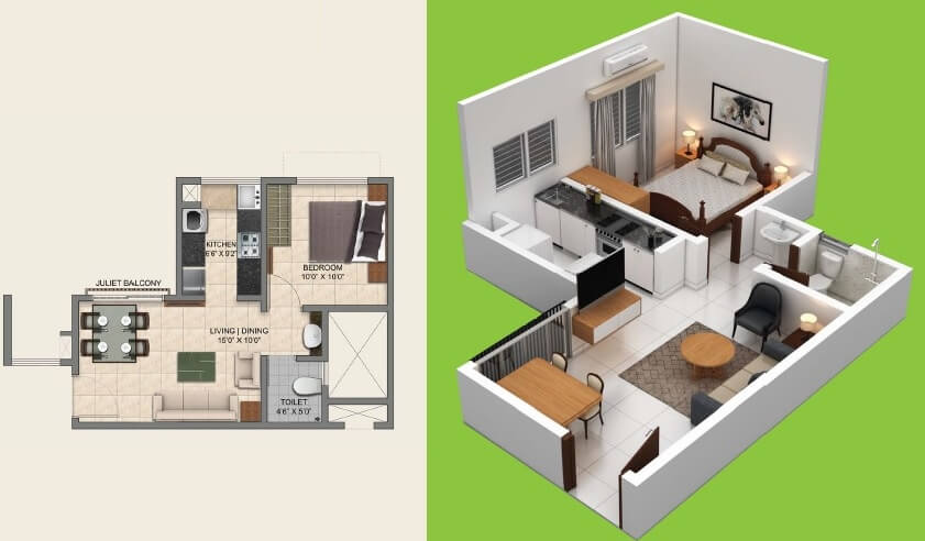 1 BHK 525 Sq. Ft. Apartment
