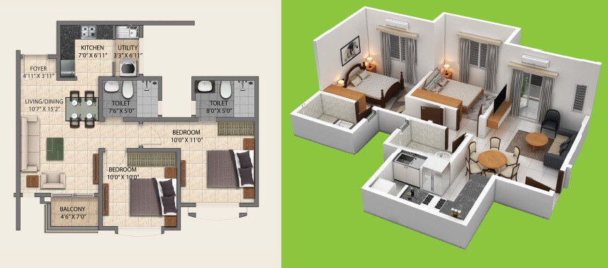 provident central park apartment 2bhk 600sqft 1