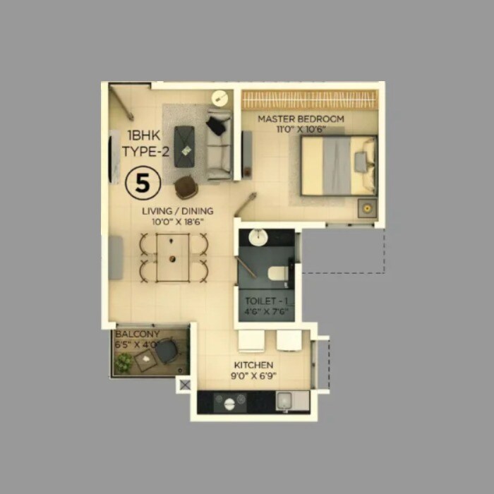 1 BHK 539 Sq. Ft. Apartment