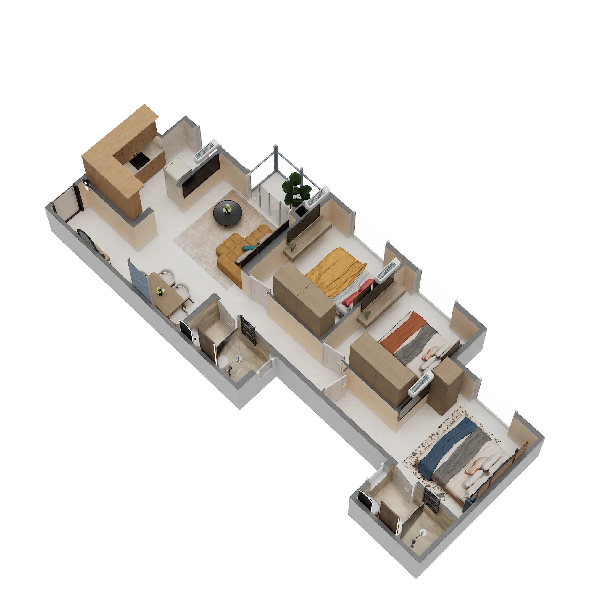 Floor plan of 3 BHK 1595 Sq. Ft. Apartment in Provident Equinox 5, Bangalore