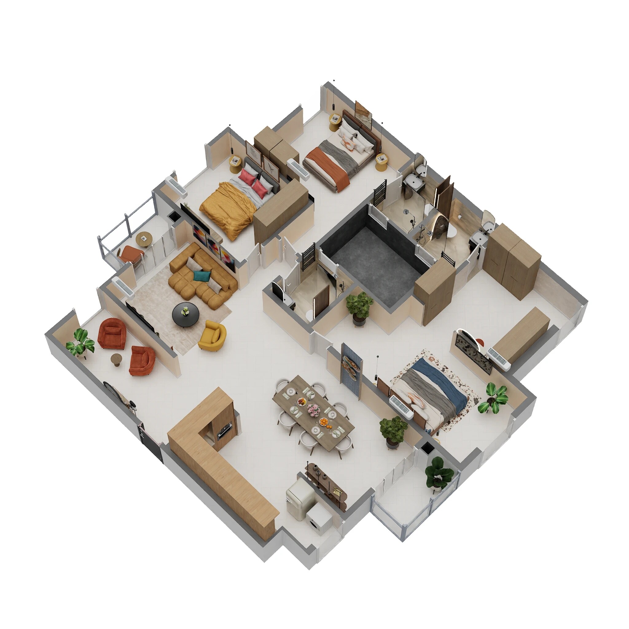 Floor plan of 3 BHK 1923 Sq. Ft. Apartment in Provident Equinox 5, Bangalore