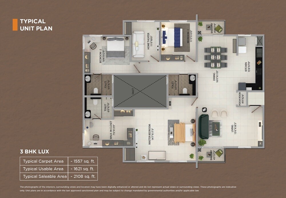 Floor plan of 4 BHK 2108 Sq. Ft. Apartment in Provident Equinox 5, Bangalore