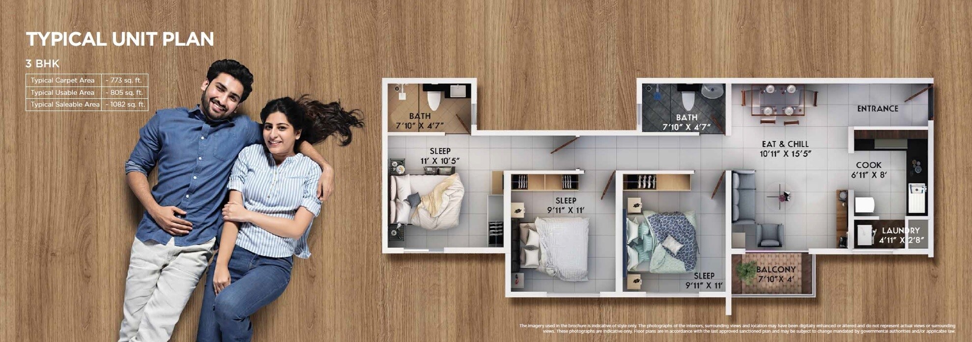 3 BHK 1082 Sq. Ft. Apartment