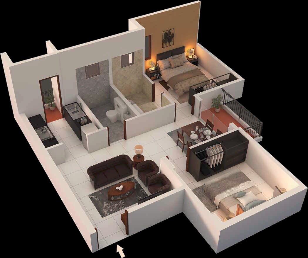 Floor plan of 2 BHK 923 Sq. Ft. Apartment in Provident Neora, Bangalore