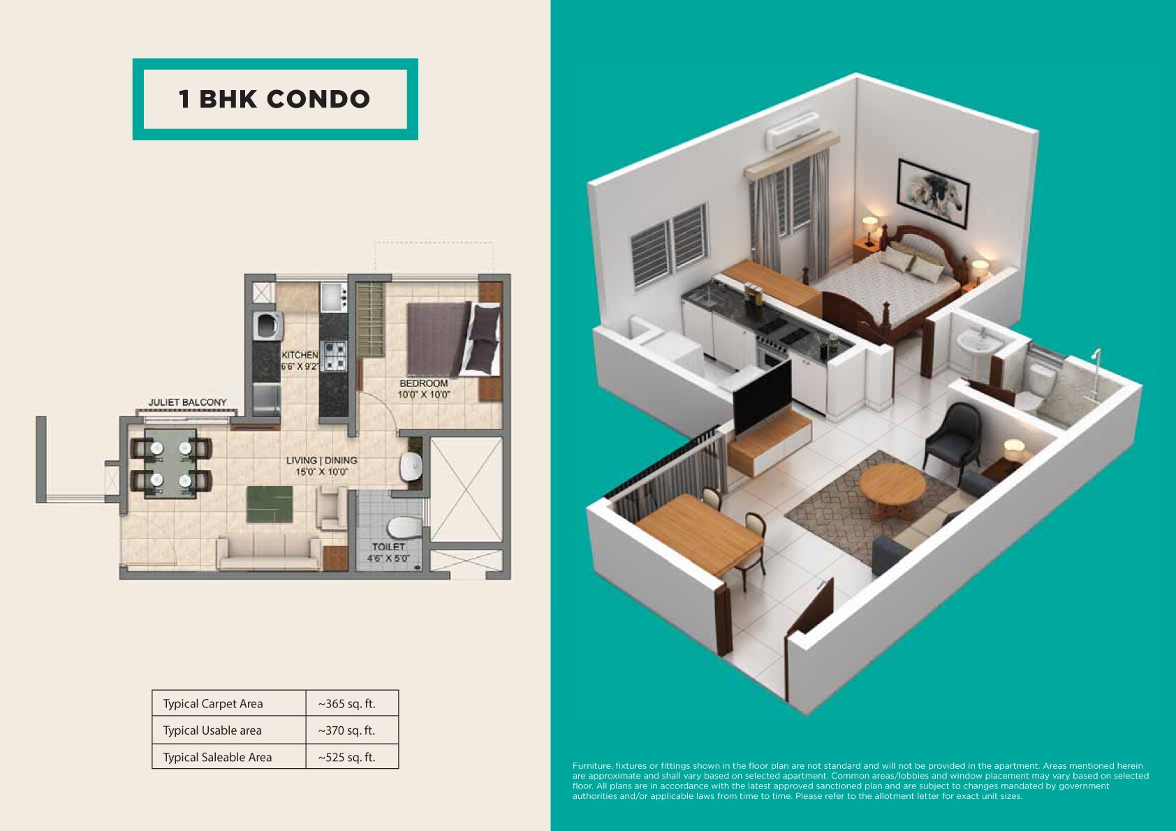 1 BHK 525 Sq. Ft. Apartment
