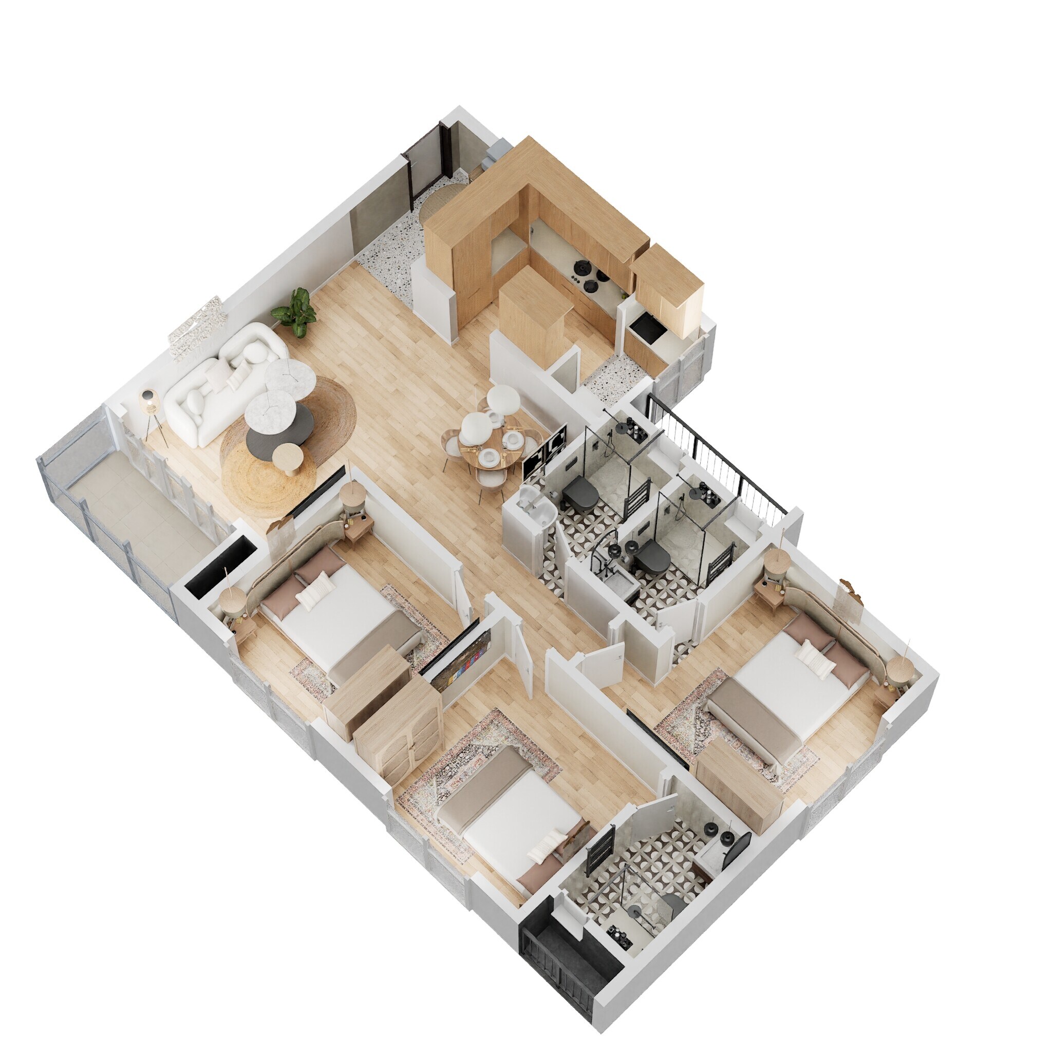 Floor plan of 3 BHK 1308 Sq. Ft. Apartment in Provident Park Square, Bangalore