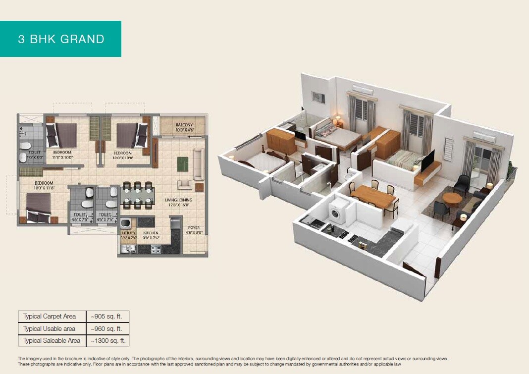 Other, provident-park-square 3 Bedroom 1308 Sq.Ft. Apartment In Kanakapura Road Bangalore 7934139