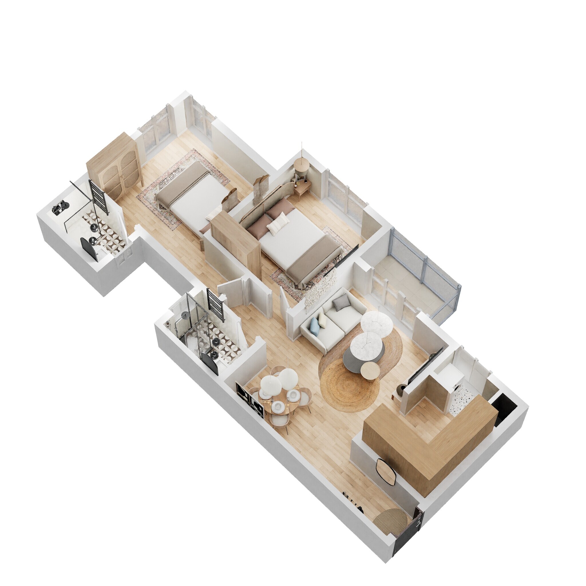 Floor plan of 2 BHK 883 Sq. Ft. Apartment in Provident Sunworth, Bangalore