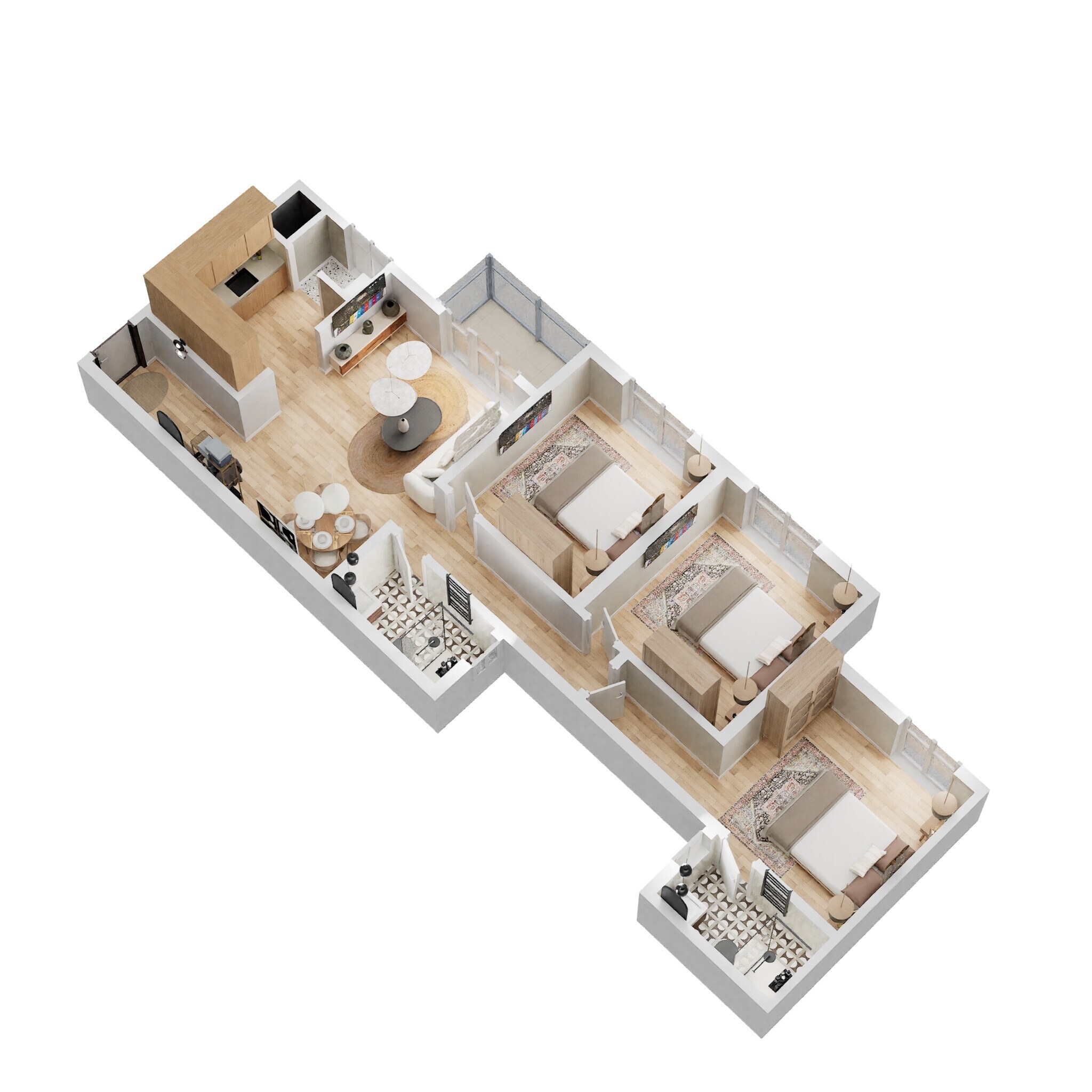 Floor plan of 3 BHK 1082 Sq. Ft. Apartment in Provident Sunworth, Bangalore