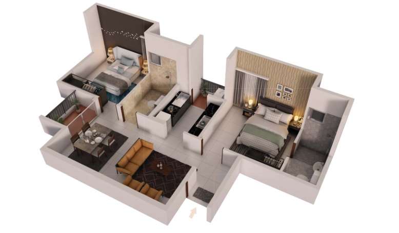 2 BHK 888 Sq. Ft. Apartment in Provident Too Good Homes
