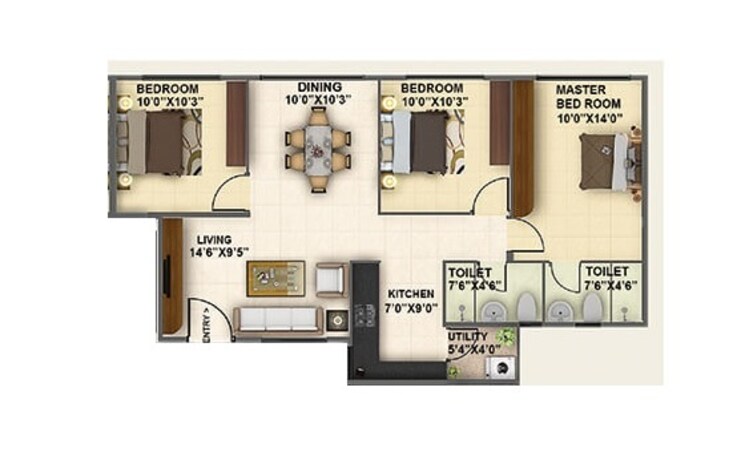 Other, provident-welworth-city 3 Bedroom 1180 Sq.Ft. Apartment In Yelahanka Bangalore 8850048