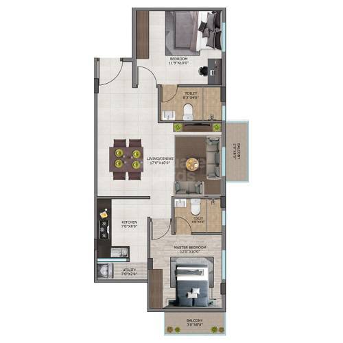 Floor plan of 2 BHK 980 Sq. Ft. Apartment in Pruthvi Homes Dyavasandra, Bangalore