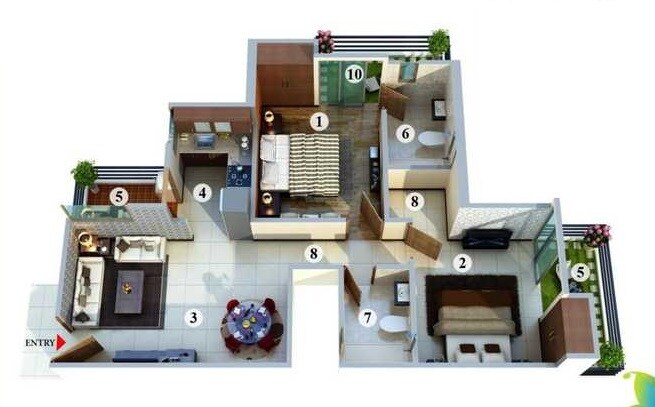 Floor plan of 2 BHK 1197 Sq. Ft. Apartment in Pruthvi Royal, Bangalore