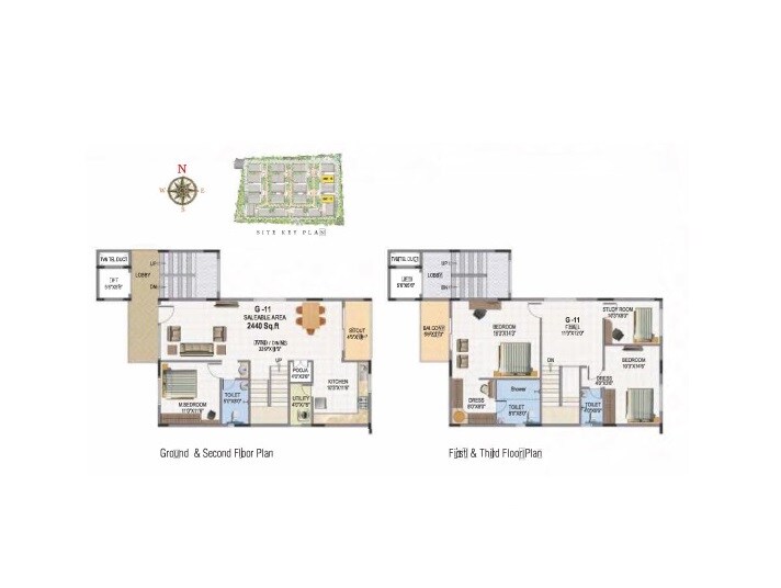 Floor plan of 4 BHK 2440 Sq. Ft. Villament in PSR Nandanam, Bangalore